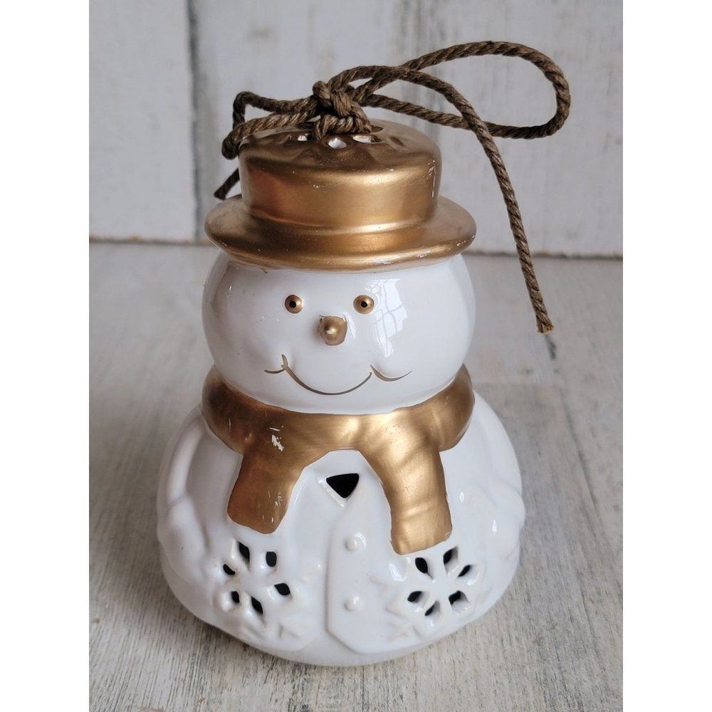 Ceramic white gold snowman hanging snowflake home decor ornament Xmas